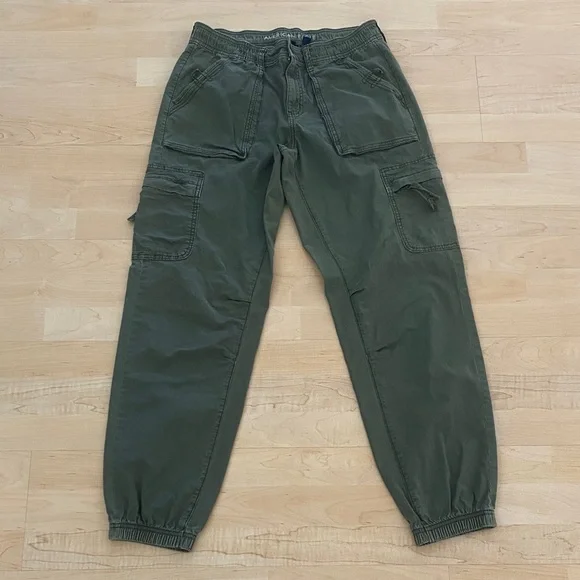 American Eagle Olive Green Utility Cargo Jogger Pants Size 4 Long - Picture 2 of 9